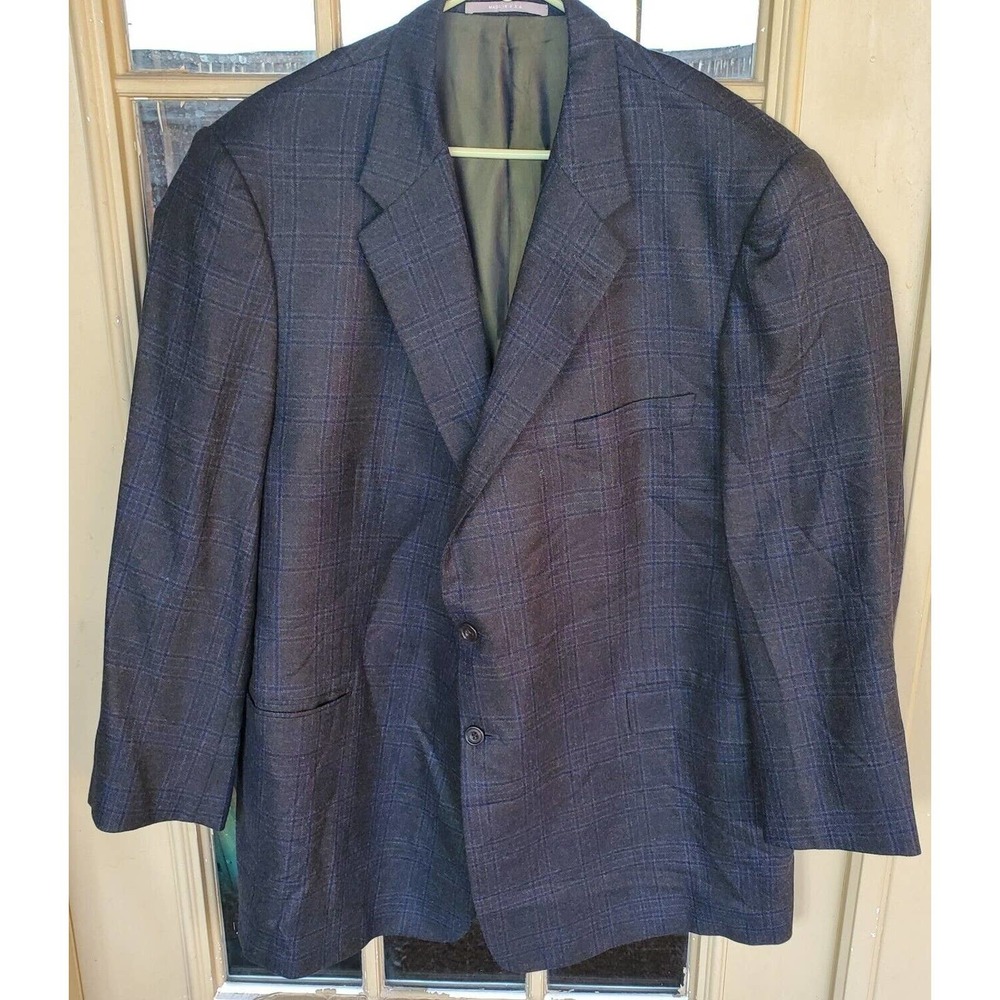 Hickey Freeman Men's Custom Surgical Cuffs Charcoal Plaid Wool 2 Btn Blazer 51 R